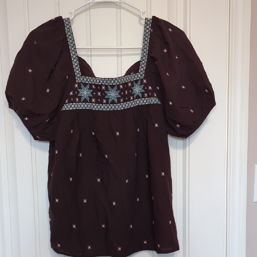 Madewell Embroidered Puff-Sleeve Blouse, Size M